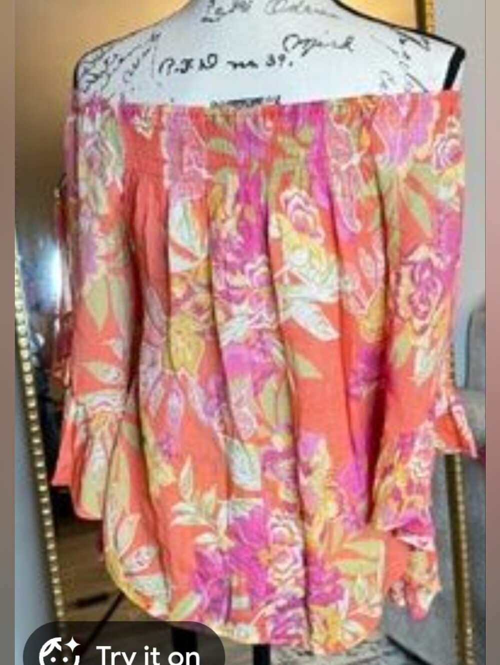 Unique Spectrum Orange/Pink Floral Print Ruffle Kimono Style Blouse XL